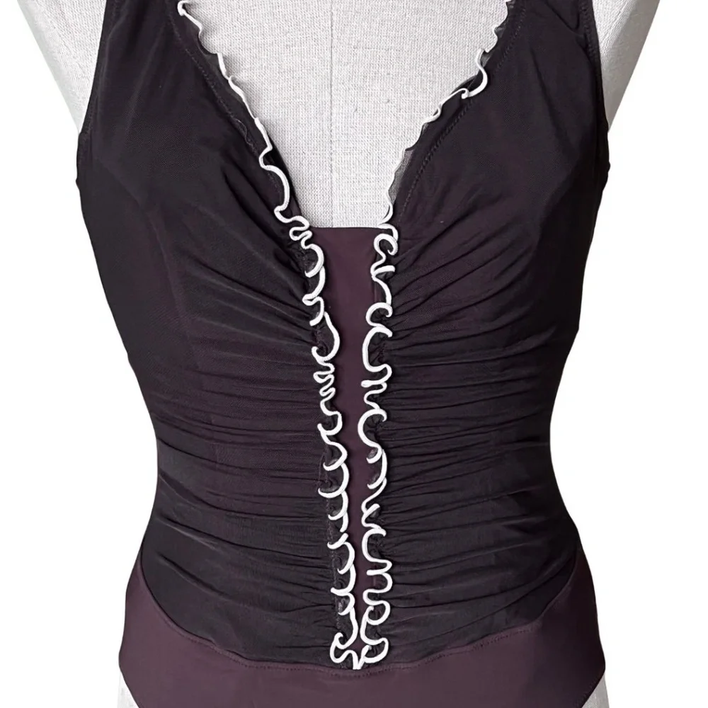 Profile By Gottex Brown One-Piece Swimsuit With Center Mesh Ruching Size 12 NWT